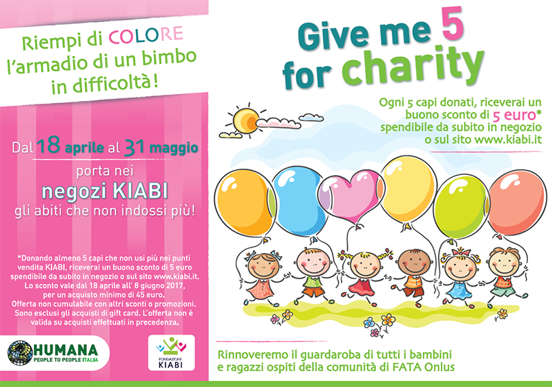 Kiabi e Humana per  Give  me  5  for charity